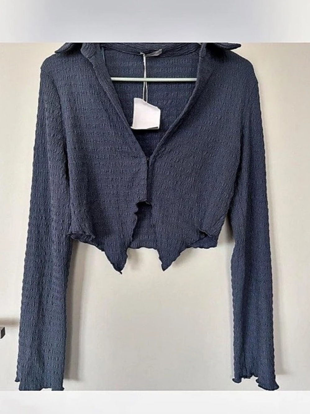 Bershka Cropped Cardigan in Blue Size Medium